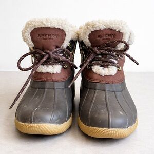 Sperry Saltwater Duck Boots Sherpa Lined Waterproof Brown Women’s 6.5